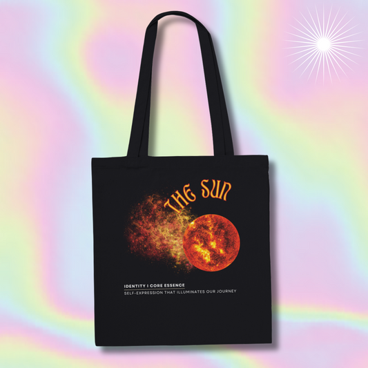 Astrology Black tote bag with sun design