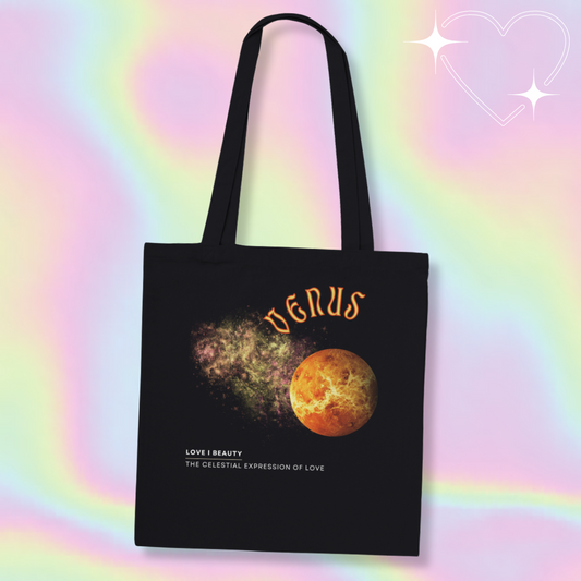 Astrology Black tote bag with venus design