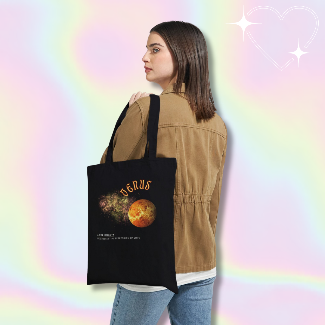Astrology Black tote bag with venus design