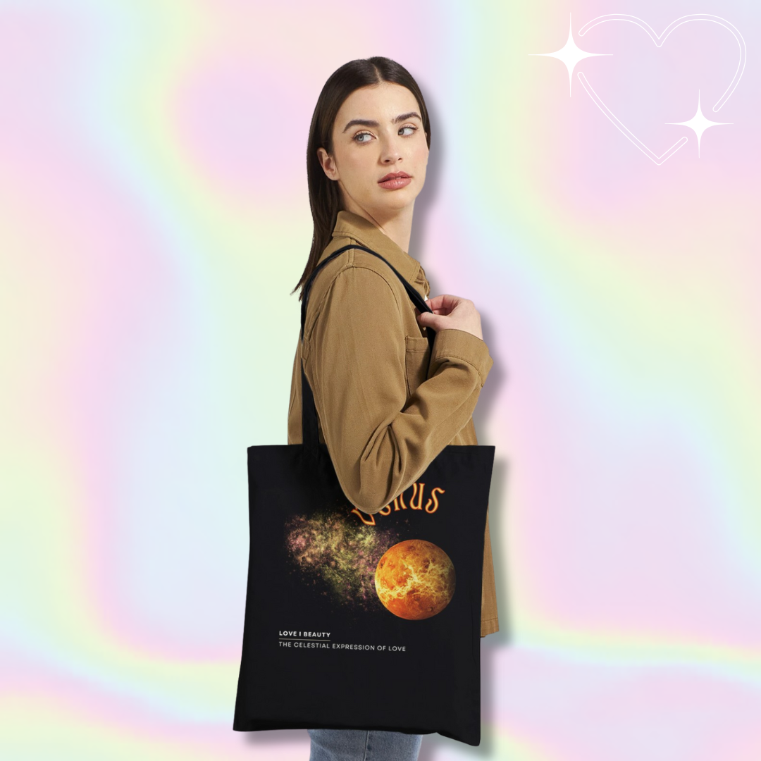 Astrology Black tote bag with venus design