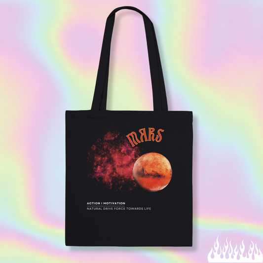 Astrology Black tote bag with mars design