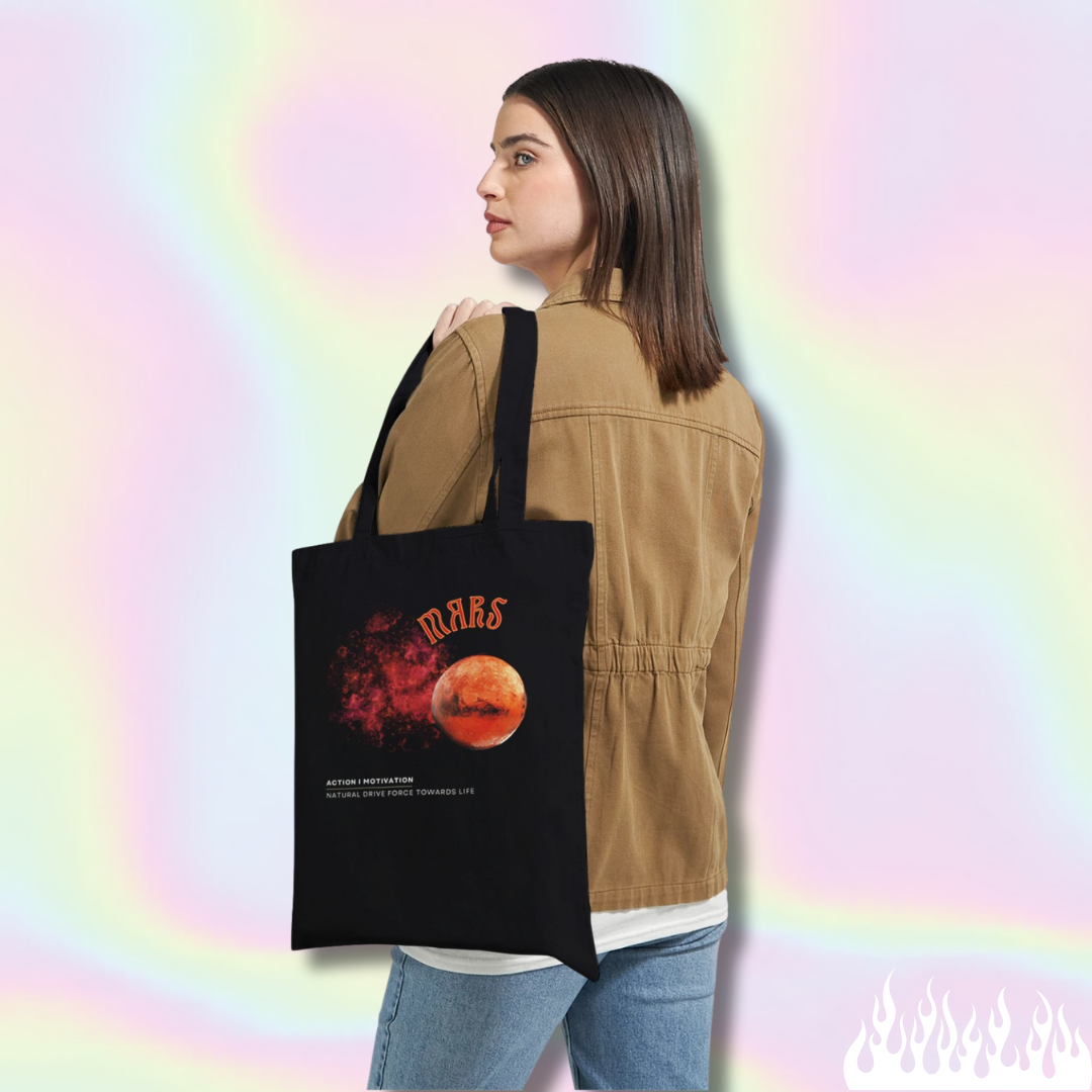 Astrology Black tote bag with mars design