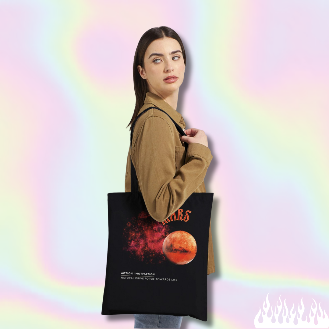 Astrology Black tote bag with mars design