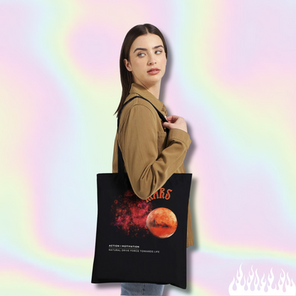 Astrology Black tote bag with mars design