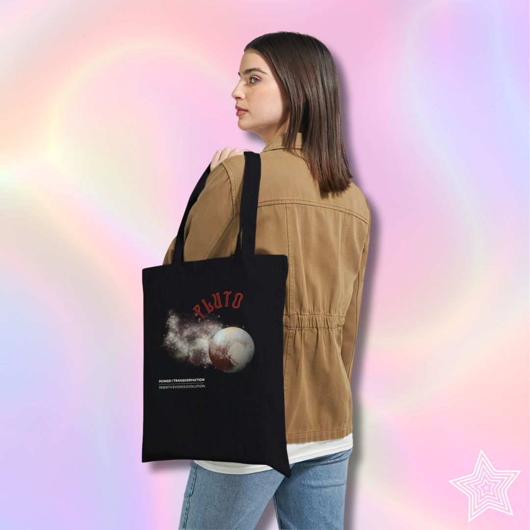 Astrology Black tote bag with pluto design