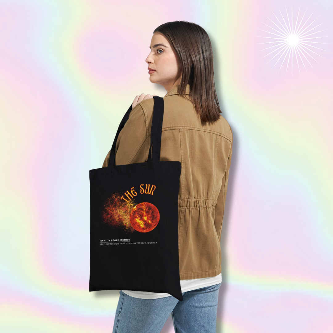 Astrology Black tote bag with sun design