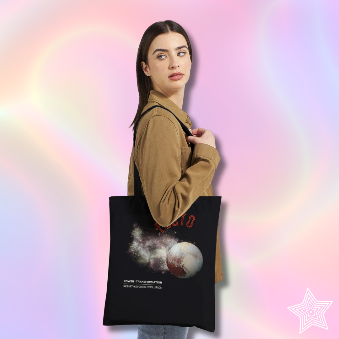 Astrology Black tote bag with pluto design