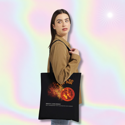 Astrology Black tote bag with sun design