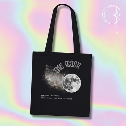Astrology Black tote bag with moon design
