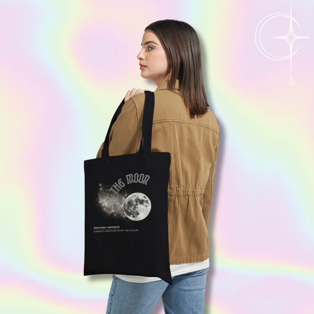 Astrology Black tote bag with moon design