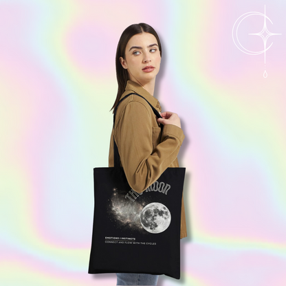 Astrology Black tote bag with moon design