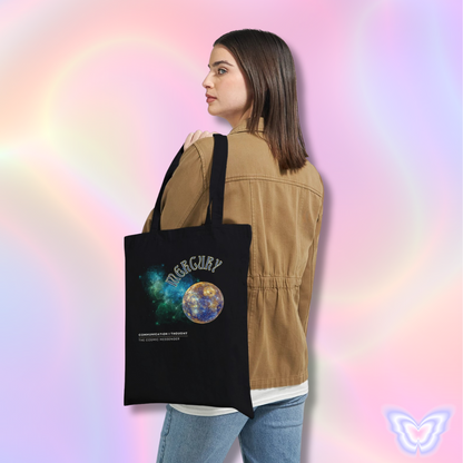 Astrology Black tote bag with Mercury design