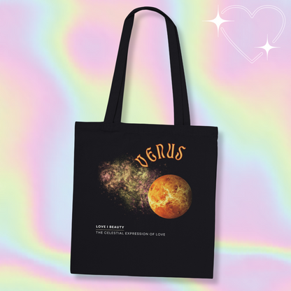 Astrology Black tote bag with venus design