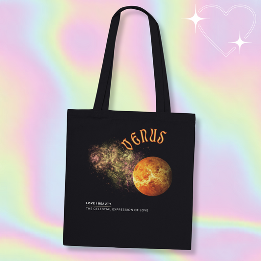 Astrology Black tote bag with venus design