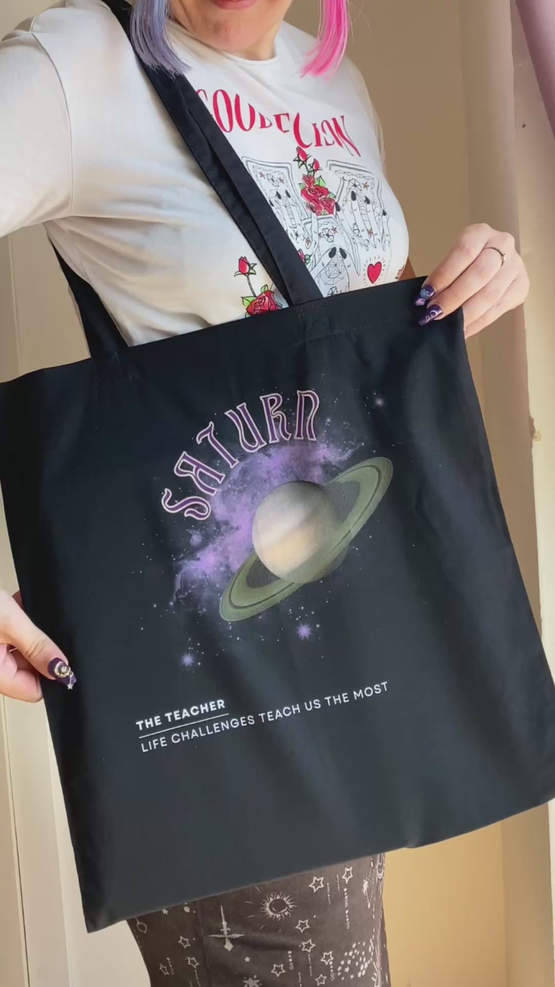 Saturn black tote bag 