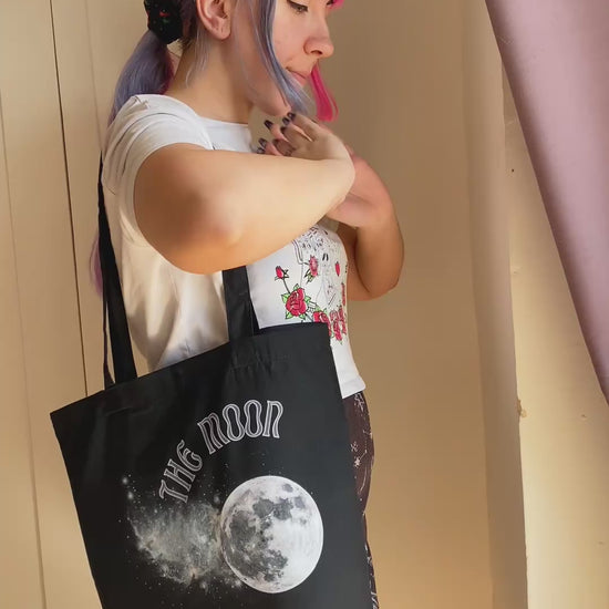 Moon black tote bag